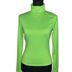 Better Be Neon Green Turtlenecks Ribbed Long Sleeves Top